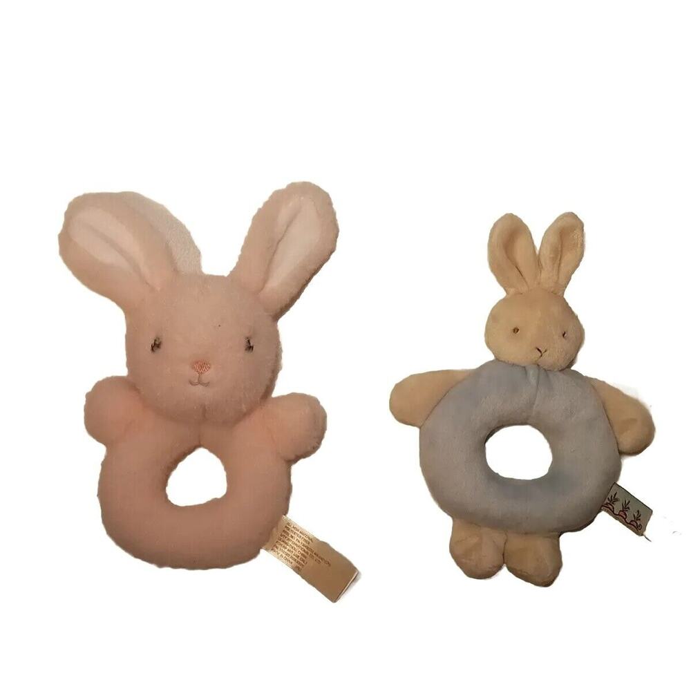 Baby Bunny Rattle Ring Pink Blue Toddler Toy Plush Stuffed Animal Rabbit 2 Nunu